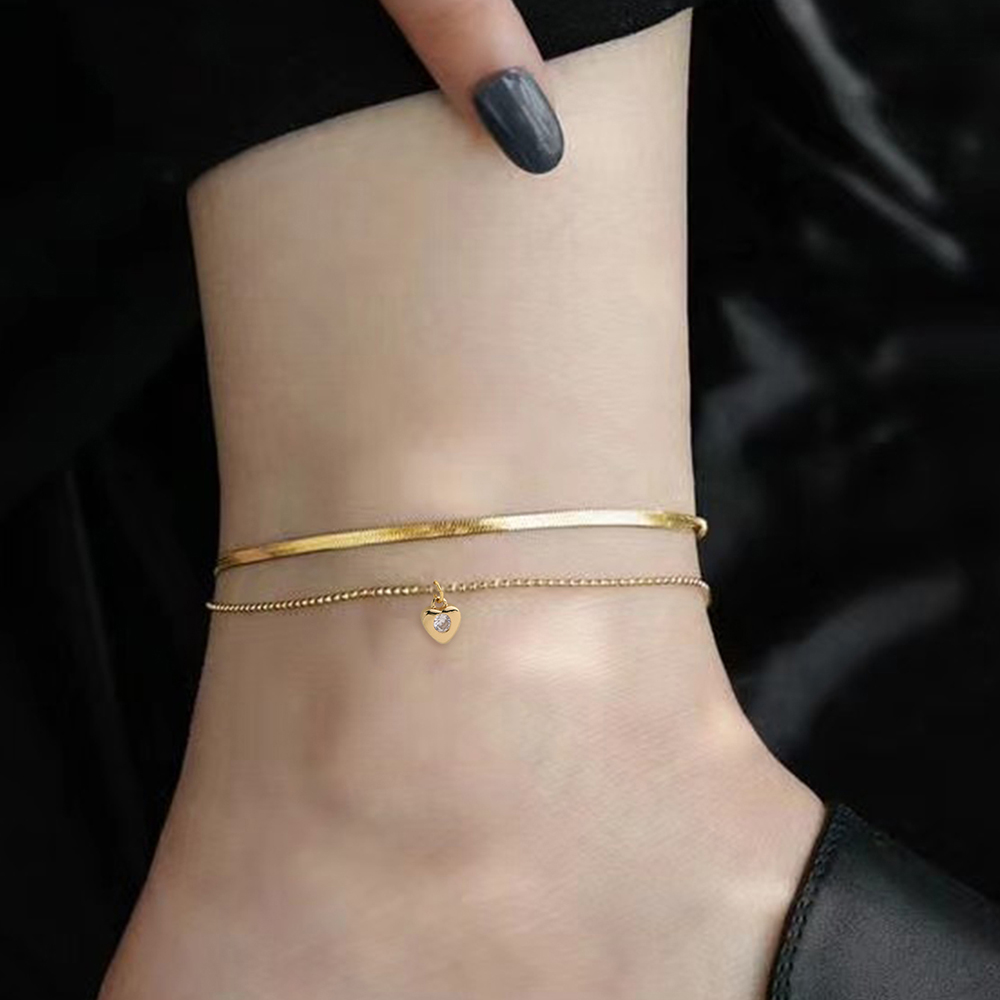 NB788      2件套装女士手链 铜珠链  短刃金丝扁刀片链爱心心形立方氧化锆吊坠手链