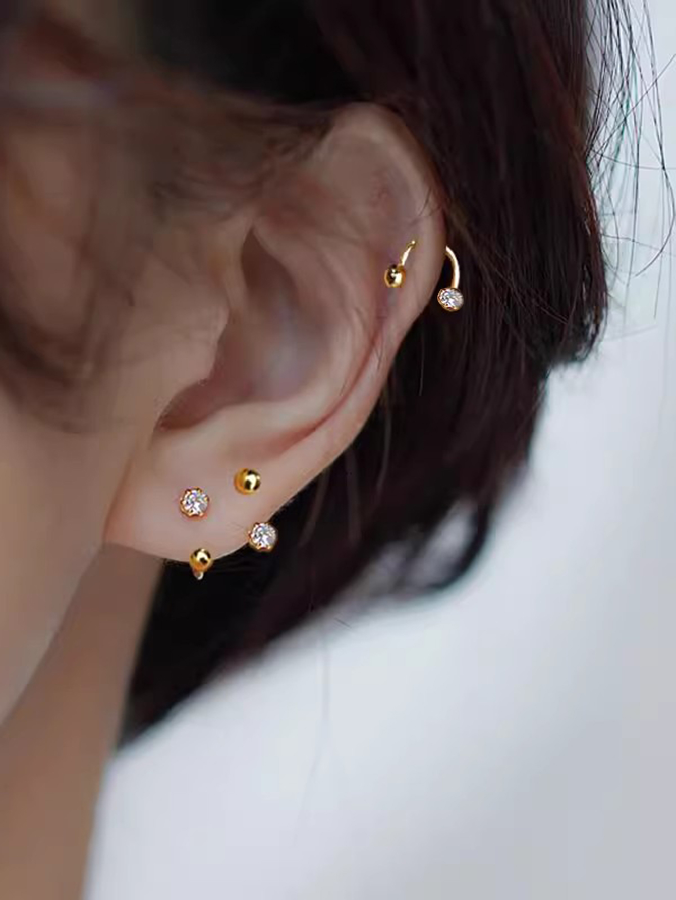 SE4010 3个/套女士耳骨钉套装 叠戴沙滩风 316L不锈钢春夏防水防过敏C形穿刺耳骨钉套装 简约多用穿刺饰品礼品