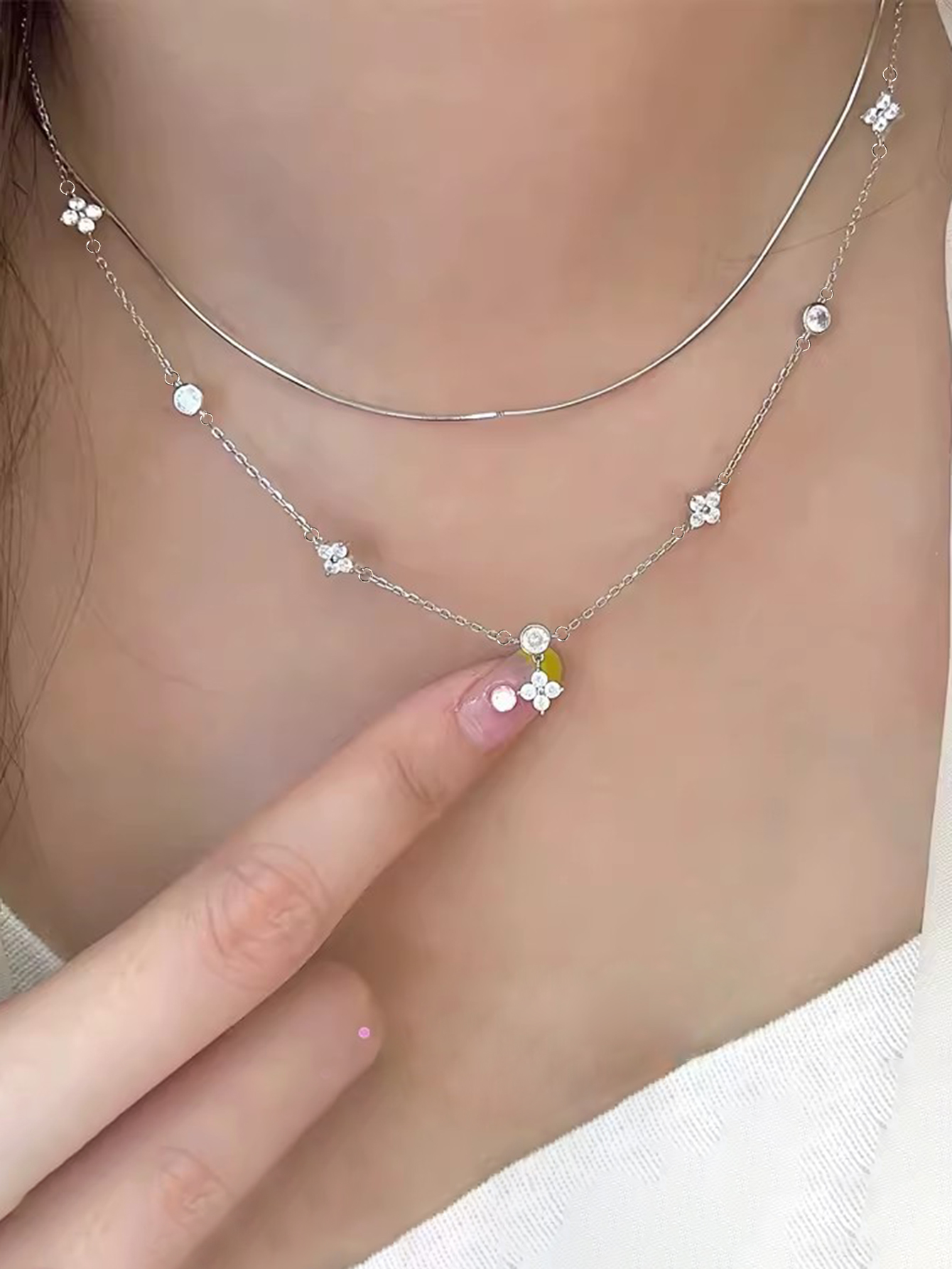 SE3986 2条/套女士项链套装 叠戴风 春夏流苏四叶草多层项链 日常礼品饰品