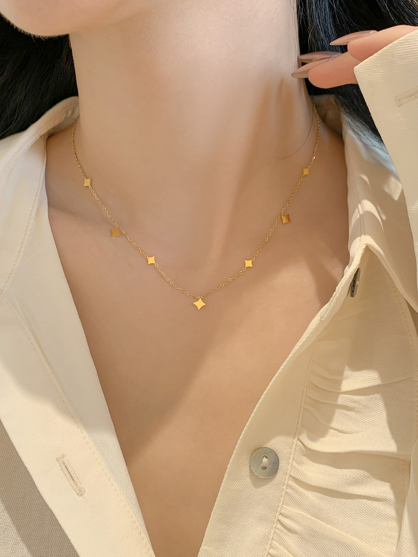 SE3972 1条女士项链 波西米亚流苏叠戴风 不锈钢菱形流苏项链 日常配饰礼品